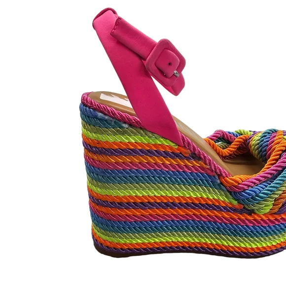 Gianni Bini Wedge Platform Sandal Women's Size 6 Leena Rainbow Cord Striped NEW - Picture 10 of 13